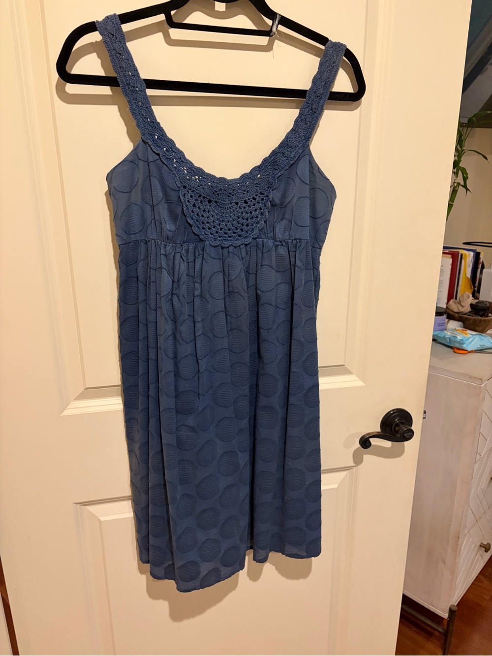 Vintage BCBG Paris Blue Crochet-Trim Casual Sundress